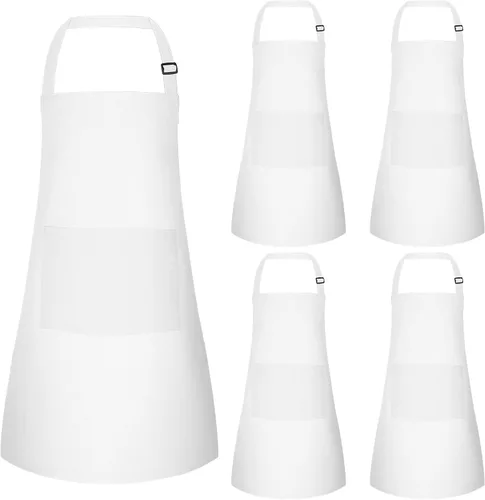 Miniatura 14 de Juego de 15 delantales para niños, delantal ajustable para niños con 2 bolsillos, delantal de chef para niños para pintar, cocinar, hornear, Negro