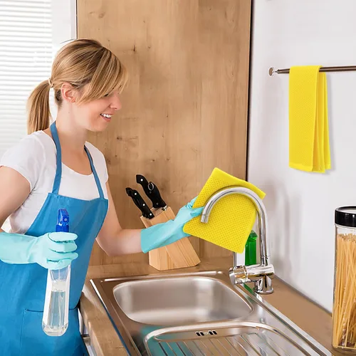 Miniatura 325 de Kitinjoy - Paños de cocina de 100 % algodón, tela de tejido gofrado, paño de limpieza ultrasuave, absorbente y de secado rápido. Beige