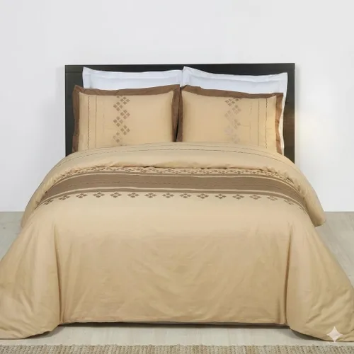 Miniatura 7 de sheetsnthings Juego de edredón de 8 piezas de tamaño matrimonial bordado Amalia dorado y blanco, incluye juego de funda de edredón de algodón de 3