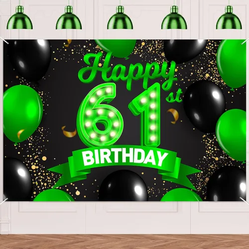 Miniatura 47 de Cartel de feliz cumpleaños 26 verde y negro, telón de fondo con texto en inglés "Cheers to 26 years old confeti", globos de confeti, decoración