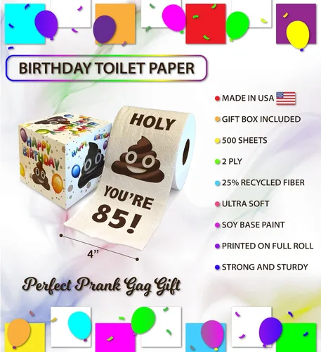 Miniatura 3 de Papel higiénico impreso TP Holy Poop You're 85 - Papel higiénico impreso con texto en inglés «Happy 85th Birthday» para la mejor broma, sorpresa