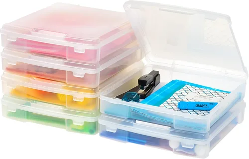 Miniatura 8 de IRIS USA - Paquete de 8 cajas de almacenamiento transparente de plástico para papel de álbumes de recortes de 6" x 6", organizadores portátiles