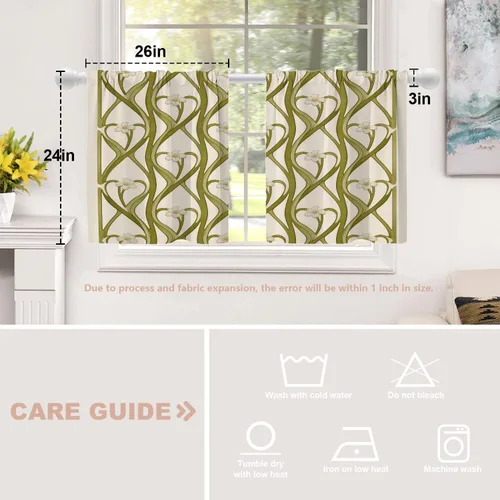 Miniatura 5 de Shrahala Art Nouveau Floral Pattern Blackout Curtain Tiers, Delicate Vine and Flower Design Kitchen Valance Light Blocking Tier Drapes with Rod