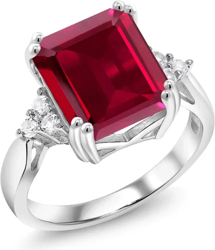 Miniatura 41 de Gem Stone King Anillo de compromiso con piedra natal de 5-10 quilates para mujer, plata de ley 925, corte esmeralda de 0.47 x 0.394 pulgadas, anillo
