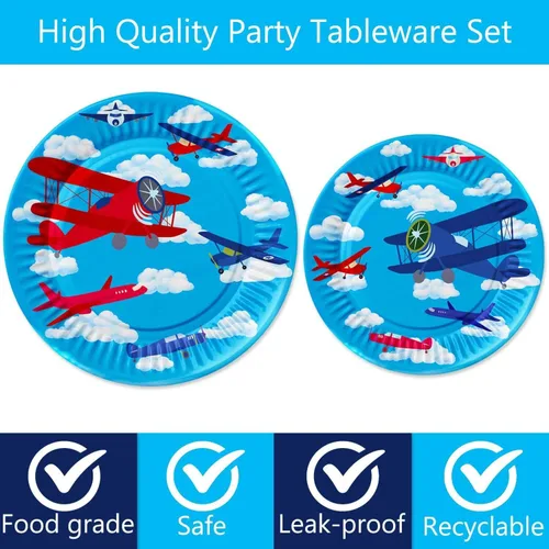 Miniatura 2 de Vajilla para fiesta de cumpleaños de avión, platos de papel desechables para aviación, para niños, cumpleaños, baby shower, suministros de fiesta