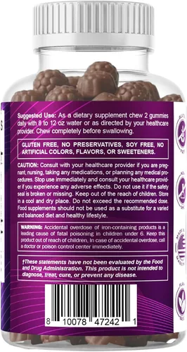 Miniatura 9 de Vitamatic Suplemento de gomitas de hierro de 65 mg para mujeres y hombres, 60 gomitas veganas, vitaminas de gomitas de hierro de gran sabor