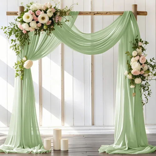 Miniatura 13 de LINXTAR Tela de Cortinaje para Arco de Boda 2 Paneles 30'' x 18FT Rosa Empolvado Gasa Chiffon Transparente Cortinaje de Arco para Cabina de Fotos
