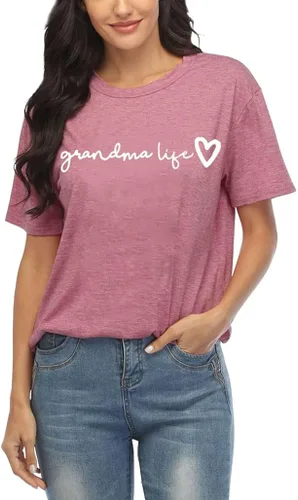 Miniatura 2 de Camiseta de abuela para mujer casual con estampado de corazones divertida para la abuela