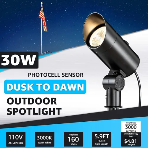 Miniatura 2 de SUNVIE Foco de 30 W para exteriores de 120 V del anochecer al amanecer, foco LED para exteriores enchufable con sensor de fotocélula de 3000 K