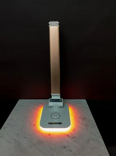 Miniatura 9 de Lámpara de escritorio con luz de acento RGB, cargador inalámbrico, puerto USB, controles de luz regulables (oro rosa)