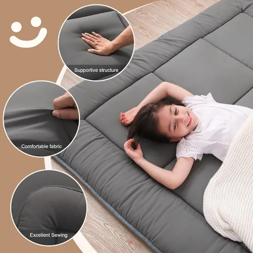 Miniatura 2 de WhatsBedding Colchón de Suelo Japonés Colchón Futon de 3" Gris Tapete Tatami Relleno de Espuma Viscoelástica Triturada Almohadilla para Dormir