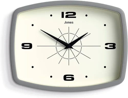 Miniatura 15 de JONES CLOCKS® Reloj de pared de película Reloj retro rectangular 10 pulgadas Naranja Aspecto de diseñador fresco de mediados de siglo