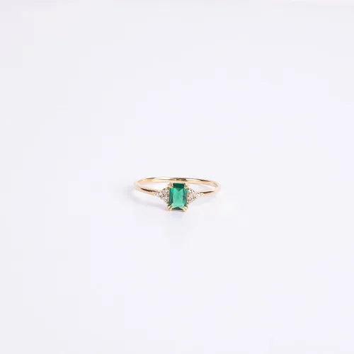 Miniatura 4 de Anillo de esmeralda de oro de 14 quilates Anillo de esmeralda y diamantes de oro macizo de 14 quilates para mujer Anillos apilables Anillo