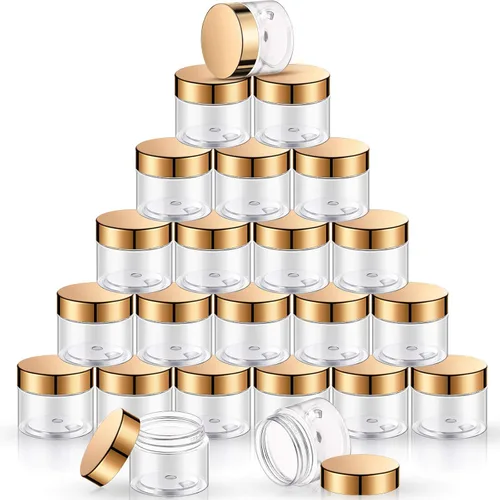 Miniatura 30 de SATINIOR 24 frascos de plástico transparente vacíos con tapas, recipientes de almacenamiento redondos de boca ancha para productos de belleza