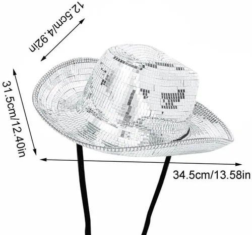 Miniatura 2 de Sombrero de vaquero de bola de disco para hombres y mujeres, con purpurina brillante, color plateado, sombrero de vaquera con espejo