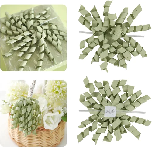 Miniatura 24 de AIMUDI Lazos Blancos de 4" Lazos Blancos Burst Lazos de Cinta Rizada Autoadhesivos para Envolver Regalos Cinta Grosgrain Lazos con Amarre Torcido