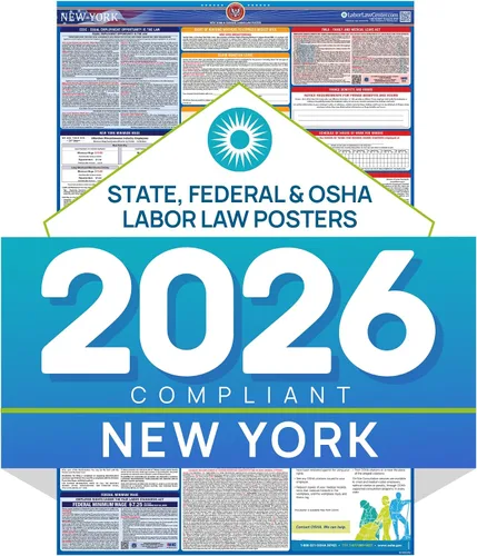 Miniatura 11 de Póster de ley laboral de Nueva York 2025, estatal, federal, cumple con la OSHA, publicación requerida en el lugar de trabajo para empleados, póster