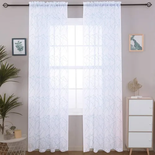 Miniatura 25 de Cortinas traslúcidas blancas de 84 pulgadas de largo, cortinas traslúcidas con bolsillo para barra para sala de estar, dormitorio, 2 paneles, 52x84