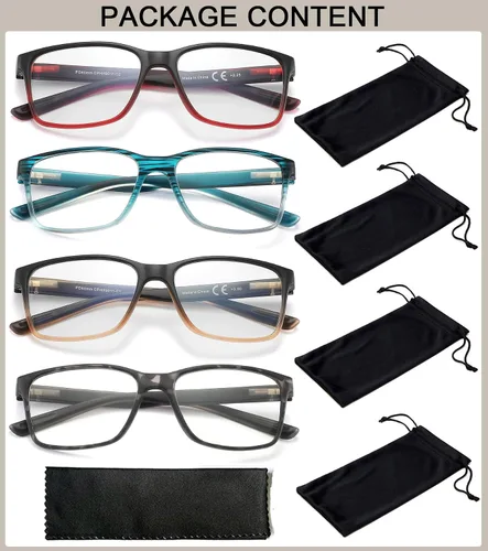 Miniatura 2 de Paquete de 4 Gafas de Lectura con Bloqueo de Luz Azul para Hombres, Anteojos Cómodos y Ligeros con Bisagra de Resorte Flexible, Anti Fatiga Paquete