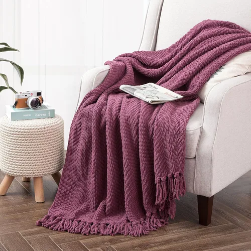 Miniatura 22 de Manta de tweed con borlas de flecos para sofá, decoración del hogar, cama, sofá, silla, 50 x 60 pulgadas, naranja óxido