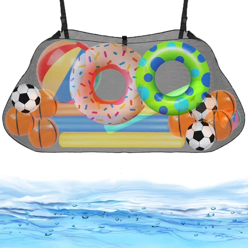 Bolsa de almacenamiento de flotadores de piscina, organizador de malla plegable para colgar en la piscina, para bolas, flotadores, juguetes