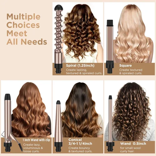 Miniatura 3 de PARWIN PRO BEAUTY Juego de rizador 5 en 1 con 1 varita en espiral extra larga de 9 pulgadas, rizador profesional de hasta 450 °F, pantalla LED