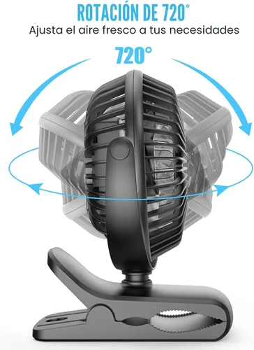Miniatura 6 de HONYIN Escritorio pequeño de rotación de 720° y ventilador de clip con abrazadera resistente, 3 velocidades, silencioso ventilador de refrigeración