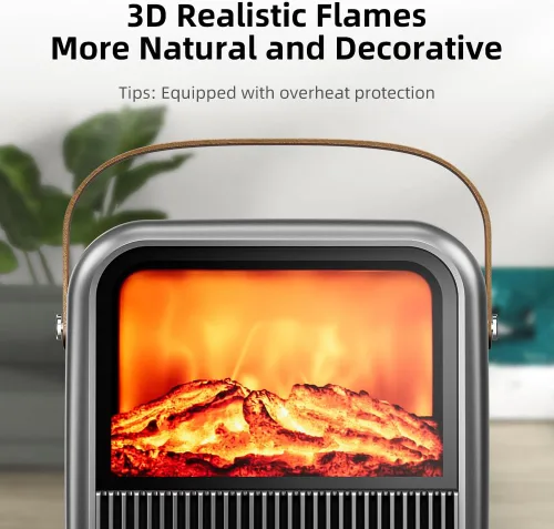 Miniatura 6 de FLYMOON Calentador eléctrico de chimenea de 11.8 pulgadas, calentador de chimenea con diferentes efectos de llama 3D, 750/1200 W, temporizador