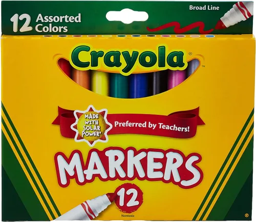 Crayola CRA-58-7712 - Marcador clásico no lavable, línea ancha, 12 colores/juego
