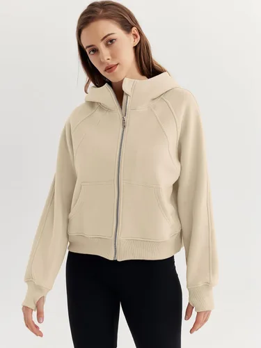 Miniatura 3 de WYNNQUE Sudaderas cortas con capucha y cremallera para mujer, sudadera con cremallera completa, suéter de invierno con bolsillo