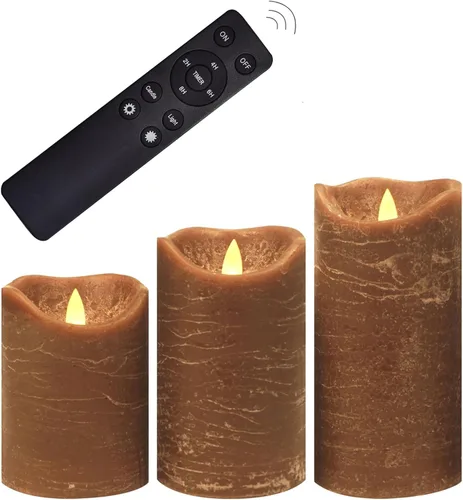 CANDLE CHOICE Velas de Navidad sin llama con temporizador remoto, cera real, parpadeante, pilares LED con grabado deprimido, reno, Papá Noel, Blanco