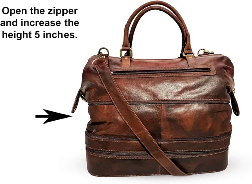 Miniatura 7 de Bolsa de viaje de cuero con compartimento para zapatos, Marrón