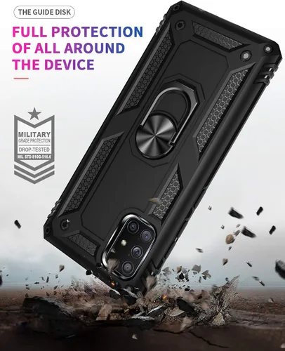 Miniatura 3 de Funda para Galaxy A71 5G, grado militar, resistente, de doble capa, cuerpo completo, a prueba de golpes, protección de cámara con anillo atril Negro