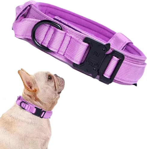 Miniatura 20 de Collar táctico para perro, ajustable, militar, de nailon, con asa de control y hebilla de metal resistente para perros medianos y grandes (negro, S)