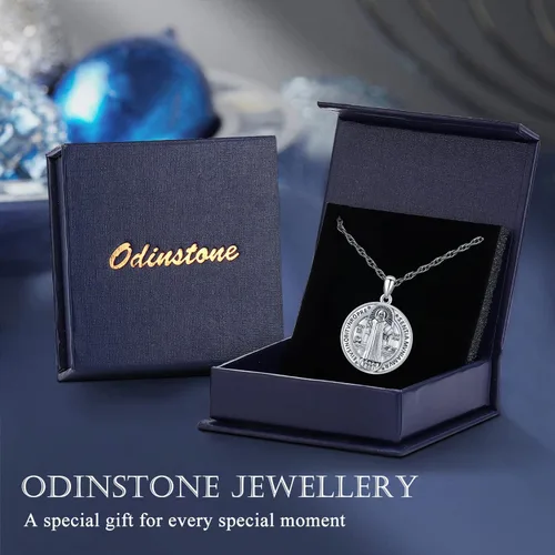 Miniatura 39 de Odinstone Collar de plata de ley 925 con medalla de San Miguel/San Cristóbal/San Benito/Crucifijo de Jesús/San Uriel/Arcángel Rafael para hombres