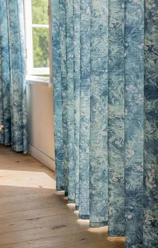 Miniatura 2 de Cortinas azules para ventana de sala de estar de 84 pulgadas de largo, juego de 1 panel largo de lino de algodón con textura floral, cortinas