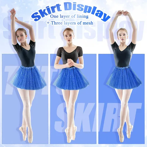 Miniatura 4 de Foaincore 9 piezas de falda tutú para mujer, 4 capas de tul con estrellas, lentejuelas, vestido de ballet para niñas, falda de lentejuelas