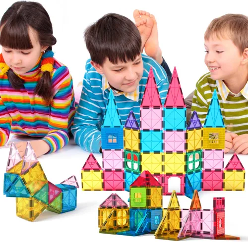 Miniatura 5 de Jasonwell - Azulejos magnéticos, bloques magnéticos para niños 60 piezas, conjuntos de construcción 3D, juguetes con imanes, juguetes educativos