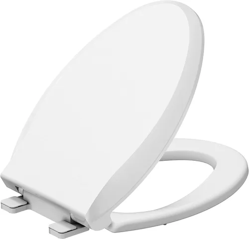 Asiento de inodoro alargado duradero con cierre suave y lento, fácil de instalar y limpiar, nunca se afloja, blanco, se adapta a la mayoría de