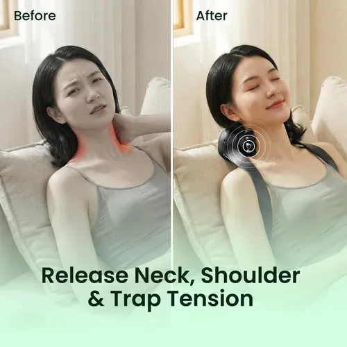 Miniatura 2 de Nuevo masajeador de cuello y hombros 2025 – Relajante muscular portátil de tejido profundo con calor Diseño ergonómico de silicona para aliviar