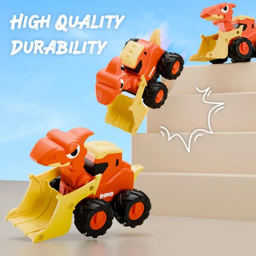 Miniatura 5 de iPlay, iLearn Juguetes de Camión de Dinosaurio para Niños Pequeños, Autos de Carreras Dinos Press Go para Niños, Conjunto de Juego de Vehículos