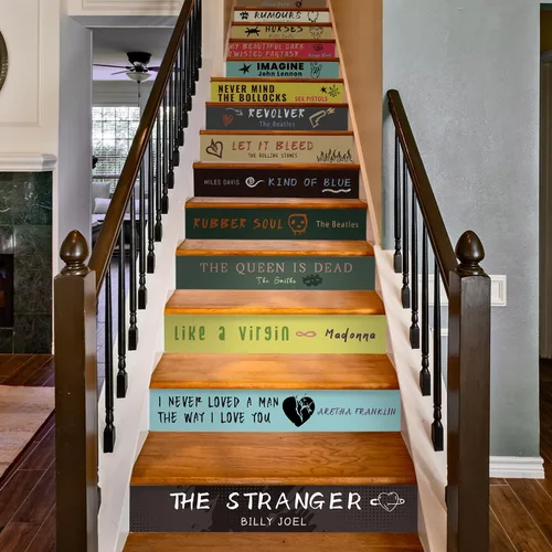 Miniatura 9 de funlife Calcomanías para elevador de escalera, 14 calcomanías para escaleras para decoración de tiendas de hotel y hogar, autoadhesivas, Álbumes