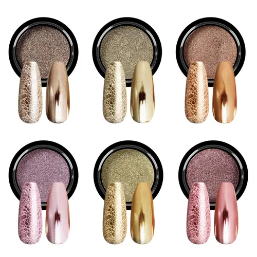 SAVILAND Juego de Polvo Cromado para Uñas: 6 Colores Polvo Cromado Dorado Metálico para Uñas con Efecto Espejo Pigmento Camaleón Holográfico Polvo