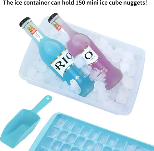 Miniatura 6 de Bandeja para cubitos de hielo con tapa y contenedor para congelador, bandeja de hielo de 55 pepitas de fácil liberación con tapa, recipiente de Azul