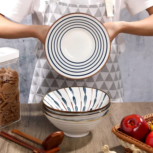Miniatura 7 de Zopeal Juego de 4 tazones de cerámica para ramen de 40 onzas con palillos, cucharas y estantes de cerámica asiática para sopa Udon Soba Pho, fideos