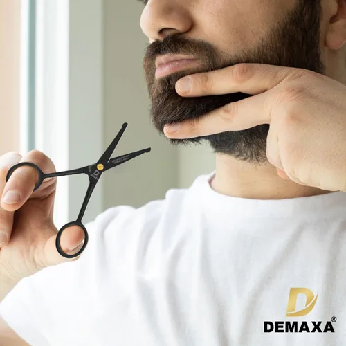 Miniatura 7 de DEMAXA Tijeras de seguridad para bigote con punta redonda de 4.5" y tijeras para barba con 1 peine para bigote, 1 peine para barba y bolsa suave