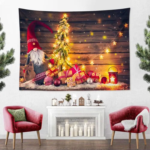 Miniatura 3 de OTOSTAR Tapiz de gnomo navideño para colgar en la pared, regalo de árbol de Navidad, manta para colgar en la pared, arte de pared al aire libre