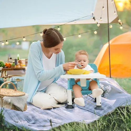 Miniatura 2 de BabyBond - Asiento elevador de viaje para bebé con doble bandeja, silla de bebé portátil mejorada para niños pequeños, asiento elevador para mesa