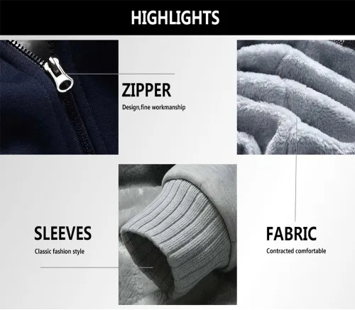 Miniatura 3 de Machlab - Sudadera con capucha, de forro polar para hombre, con cremallera completa, abrigo grueso cálido de lana