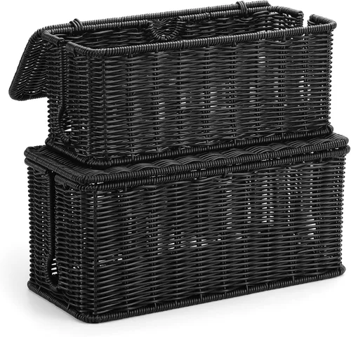 Miniatura 11 de Caja de Gestión de Cables Hecha a Mano Marrón, Organizador de Cables de Ratán de Imitación Caja Ocultadora de Cables, Caja Organizadora de Cables